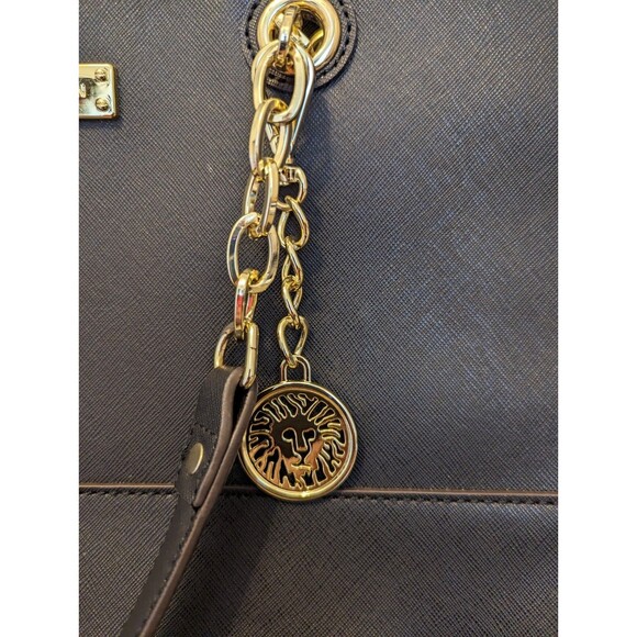 Anne Klein Black Tote Purse Gold Metal Handles Handbag Flat Bottom - Picture 3 of 8